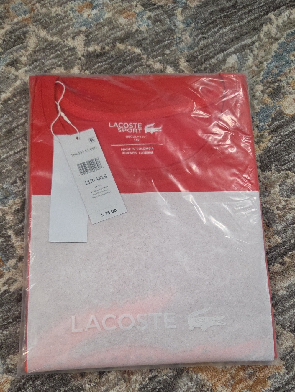 Lacoste Mens Red Short Sleeve Tee Alligator Screen Print 4XLB